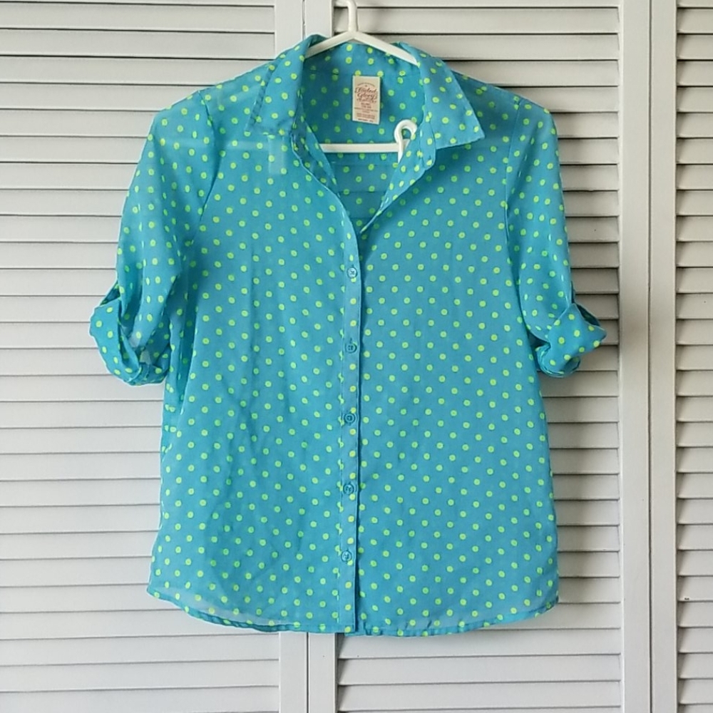 Faded Glory Sheer Polka Dot Button Down Size XL